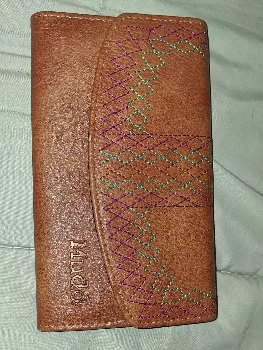 Mudd Brown Embroidered Leather Wallet